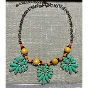 Y2K Statement Necklace Glow Black Light Gold Tone Rhinestone Bib Adjustable
